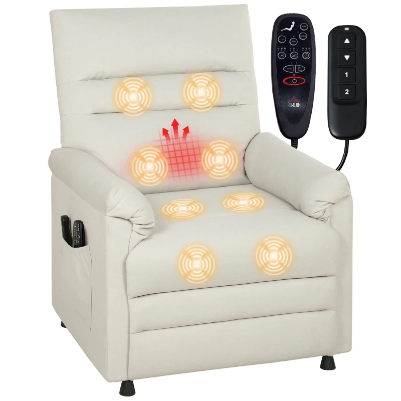 HOMCOM Fauteuil relax électrique massant et chauffant, fauteuil inclinable, repose-pieds, moteur silencieux, 82x99x106cm, crème