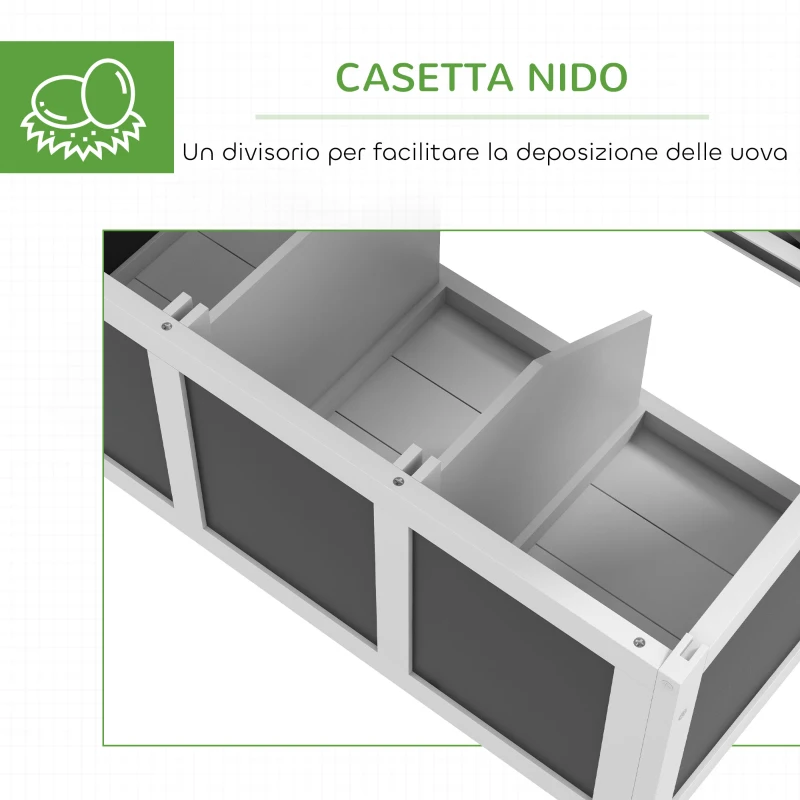 PawHut Pollaio in Legno per 2-4 Galline con 2 Nidi per la Cova, Tetto Apribile e Vassoio Estraibile, Grigio Scuro