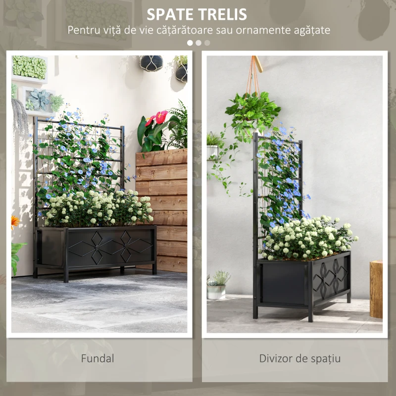 Outsunny Ghiveci Ridicat pentru Grădină cu Suport pentru Plante Cățărătoare din Oțel Galvanizat, 90x40x120 cm, Negru