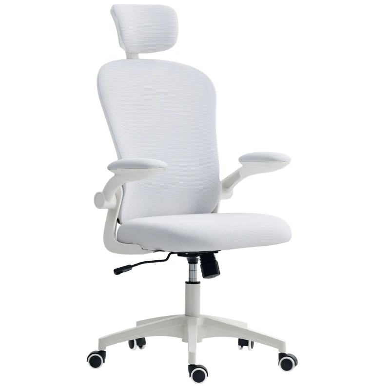 Vinsetto Silla de Oficina de Malla con Respaldo Alto Reposacabezas Ajustable Soporte Lumbar 4D 62x64x120 cm Blanco