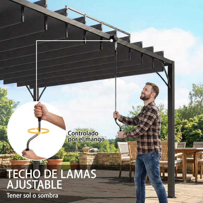 Outsunny Pérgola de Jardín 3x4 m con Protección UPF 50+ Gazebo con Techo Ajustable Estructura de Aluminio para Exterior Gris