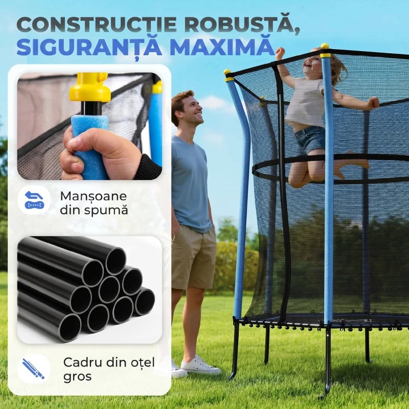 HOMCOM Trambulină pentru Copii cu Intrare cu Fermoar și Stâlpi Căptușiți, din Oțel, PP și EPE, Ø163,5x190 cm, Albastru