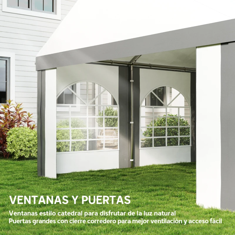 Outsunny Carpa para Fiesta 4x8 m Carpa de Jardín con Paredes Extraíbles Puertas y Ventanas Anti-UV para Boda Camping Gris