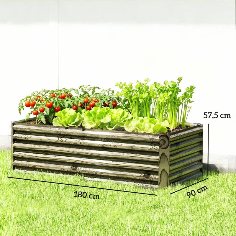 Outsunny Jardinera Exterior Grande Rectangular de Acero Galvanizado para Terraza con Base Abierta 180x90x57,5 cm Natural
