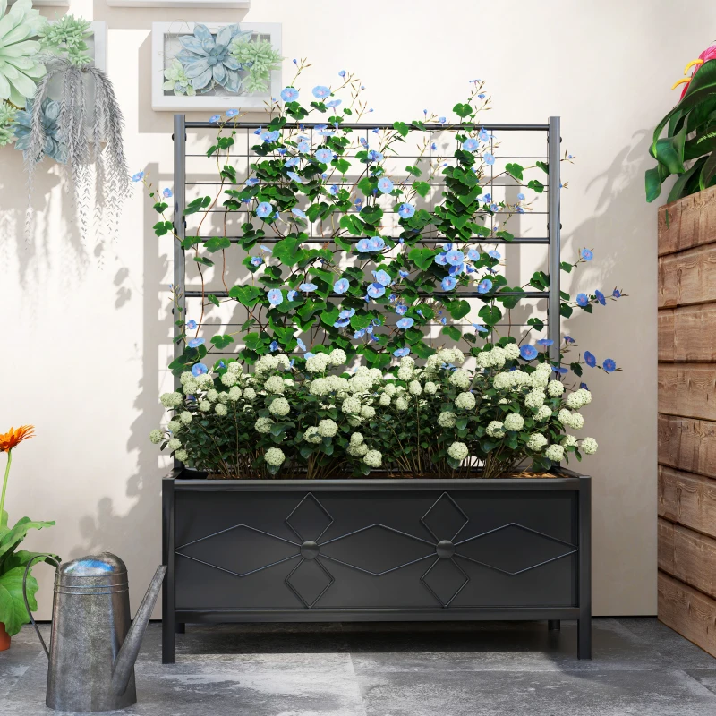 Outsunny Ghiveci Ridicat pentru Grădină cu Suport pentru Plante Cățărătoare din Oțel Galvanizat, 90x40x120 cm, Negru