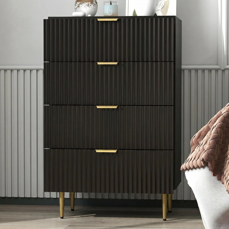 HOMCOM Cómoda 4 cajones cómoda dormitorio mueble de almacenamiento moderno con tiradores y patas doradas, dim. 60 x 40 x 96 cm, negro