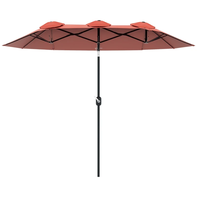 Outsunny Sombrilla Doble de Jardín 295x152x222 cm con Inclinación de 45° y Manivela Manual para Terraza Balcón Piscina Rojo