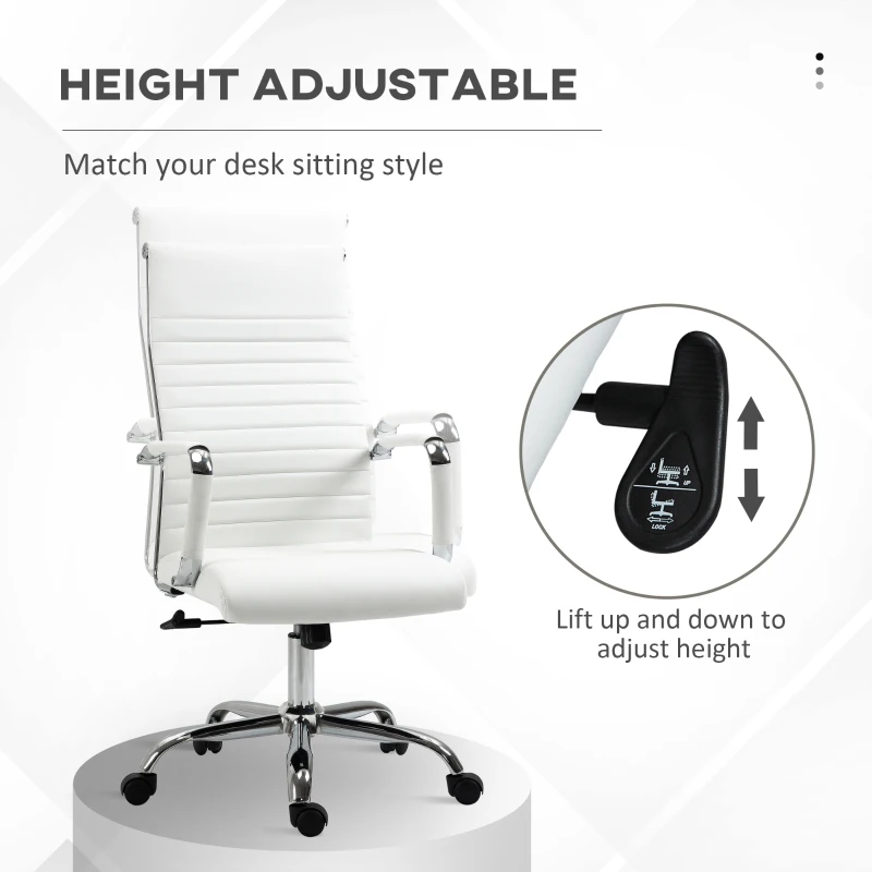 Vinsetto Scaun de Birou Ergonomic din Piele Ecologică, Scaun Rotativ și cu Funcție de Legănare, 54x62x104-114 cm, Alb