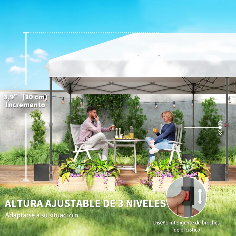 Outsunny Carpa Plegable 6x3 m Pop-up Altura Ajustable 3 Niveles UPF50+ Bloqueo Central Sacos de Arena Bolsa con Ruedas Plateado