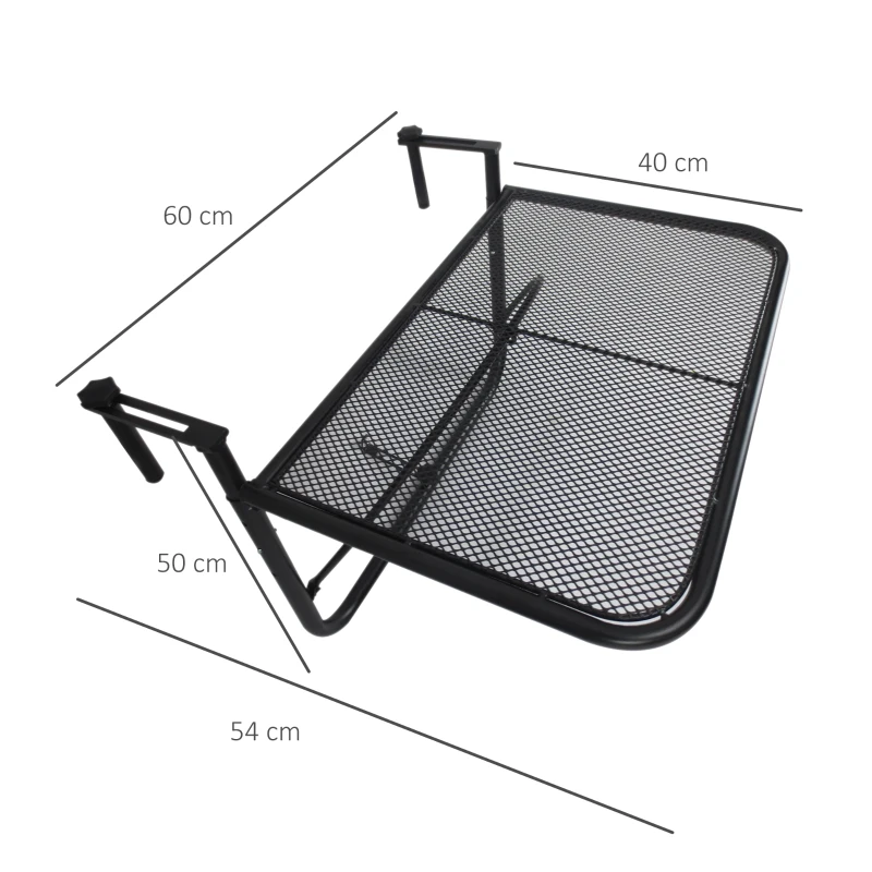 Outsunny Mesa Colgante de Balcón con Brazo Regulable y Altura Ajustable en 3 Posiciones Marco Metálico 60x56x50 cm Negro