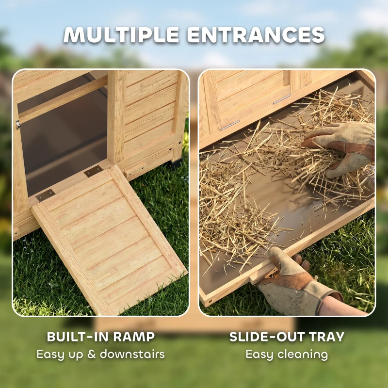PawHut Chicken Coop, Wooden Outdoor Hen House with Nesting Box, Openable Waterproof Top, Pull-Out Tray, 150 x 100 x 97cm