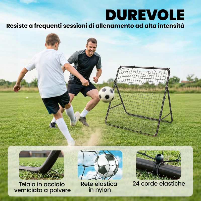 SPORTNOW Rete di Rimbalzo per Calcio con 5 Angoli Regolabili, Rete Multi-Sport per Allenamento, Nero