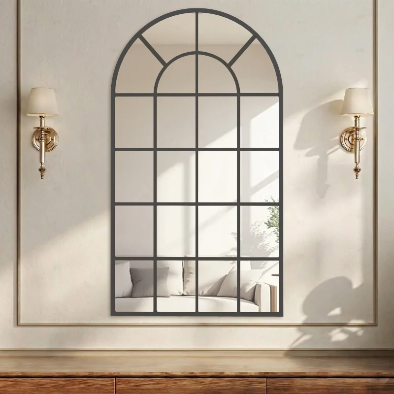 HOMCOM 110 x 65 cm Arched Decorative Wall Mirror for Bedroom Living Room, Modern Window Bathroom Mirror for Home Decor