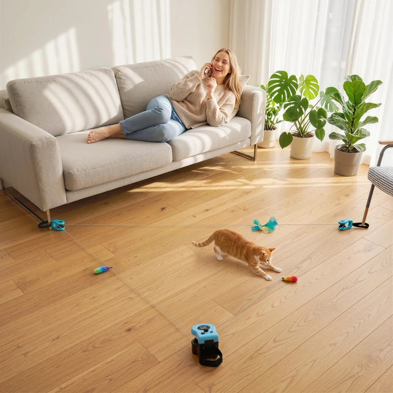 PawHut Interactive Cat Toy for Indoor Kittens & Adult with Adjustable Speed, DIY Track & Mouse Sound