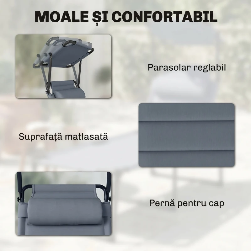 Outsunny Sezlong pliabil reglabil cu spatar cu 4 pozitii, Gri