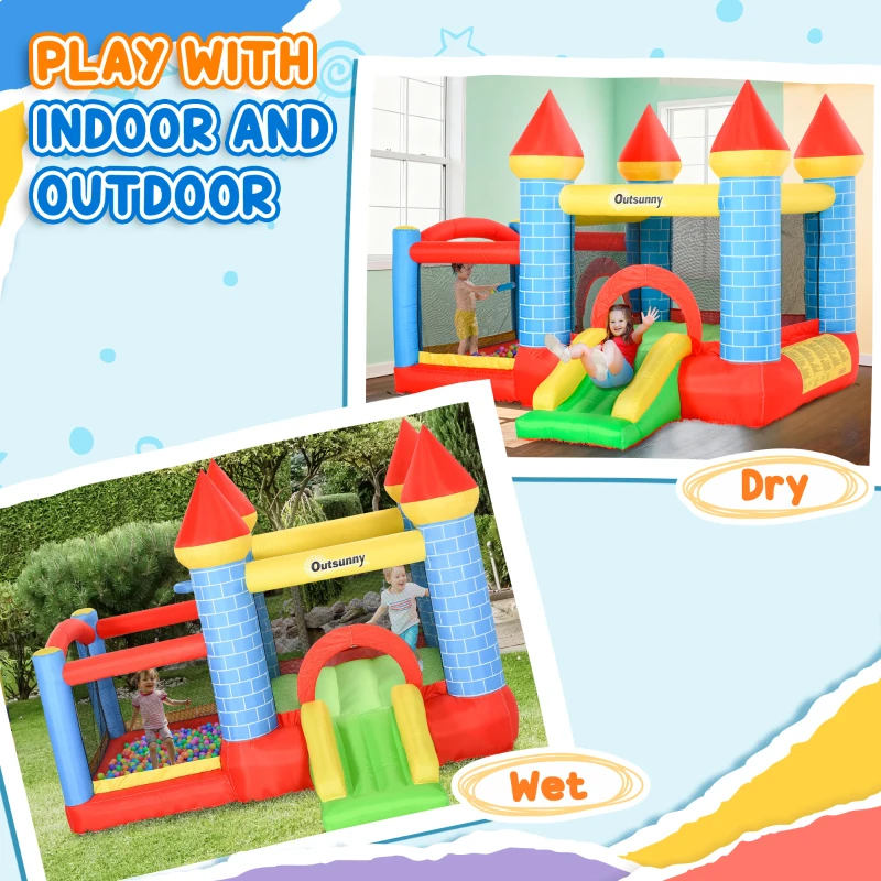 Outsunny Kids Bouncy Castle Inflatable Trampoline Slide Pool Basket for Kids Age 3-10, 3 x 2.75 x 2.1m