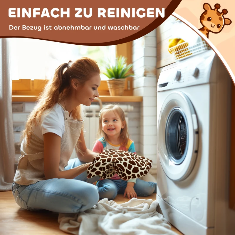 AIYAPLAY Giraffe zum Reiten, fahrendes Reitpferd in Giraffenform, Batteriebetrieb, waschbarer Bezug, Pedale, leise Räder, Musik, 1,5-5 Jahre, Braun