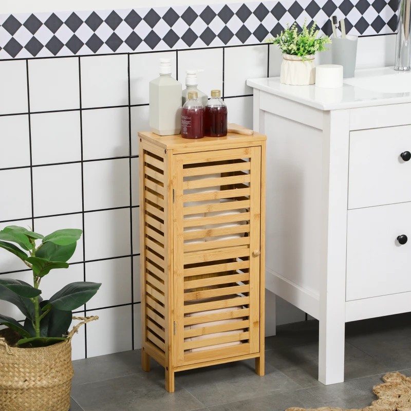 kleankin Armário Auxiliar Casa de Banho de Bambu Armário Casa de Banho com Prateleiras Ajustáveis Anti-Tombo 30x19,9x70 cm Madeira