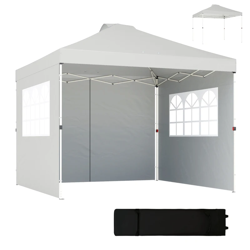 Outsunny Pop Up Gazebo Waterproof Height Adjustable Canopy with 3 Sidewalls Wheeled Bag for Parties 3 x 3 m White