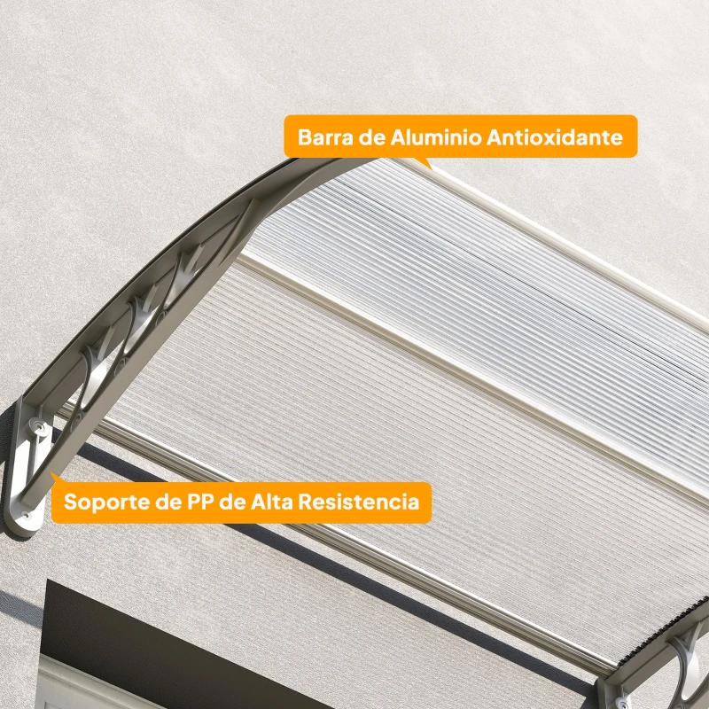 Outsunny Marquesina para Puertas y Ventanas 100x75 cm con Paneles de Policarbonato Barra de Aluminio Transparente