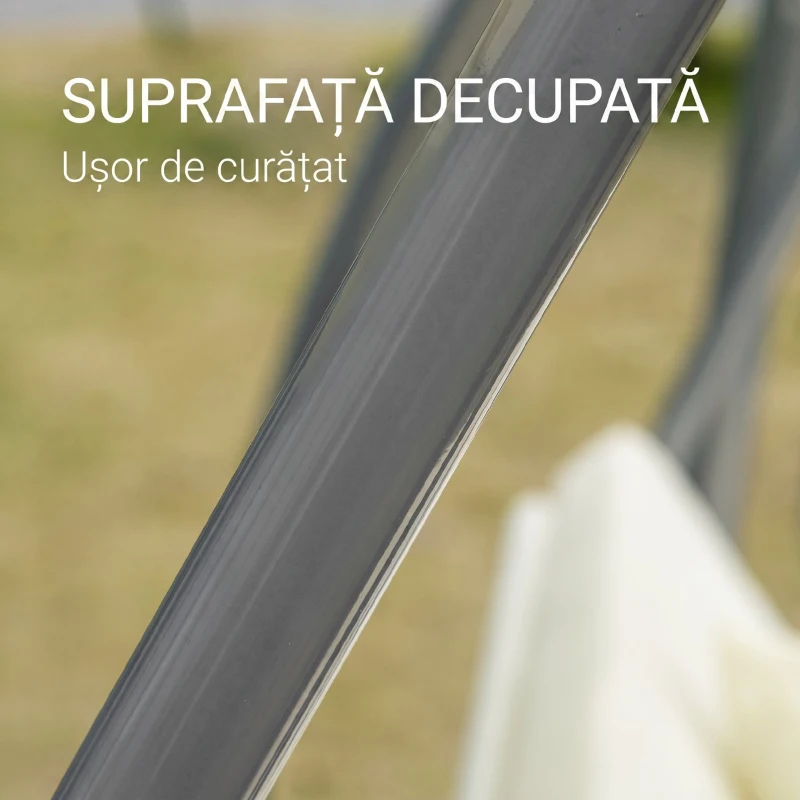 Outsunny Leagăn pat de grădină 3 locuri cu acoperiș reglabil și 2 suporturi pentru pahare, 200x120x164 cm, crem