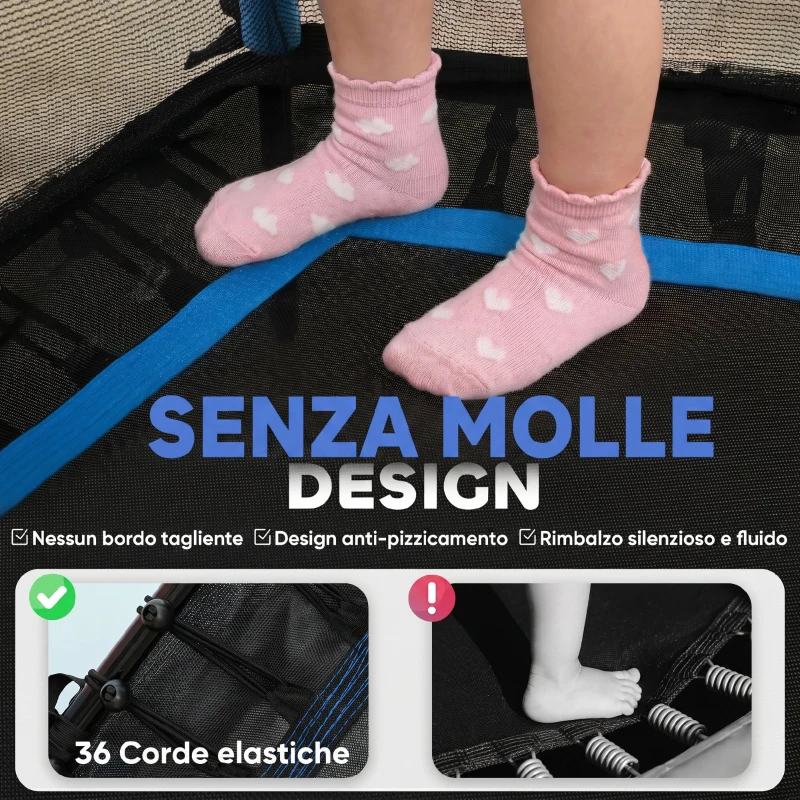HOMCOM Tappeto Elastico per Bambini con Ingresso a Cerniera e Pali Imbottiti, in Acciaio, PP e EPE, Ø163.5x190 cm, Blu