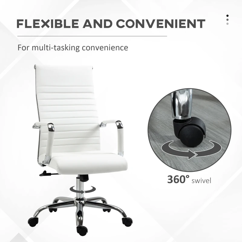 Vinsetto Scaun de Birou Ergonomic din Piele Ecologică, Scaun Rotativ și cu Funcție de Legănare, 54x62x104-114 cm, Alb