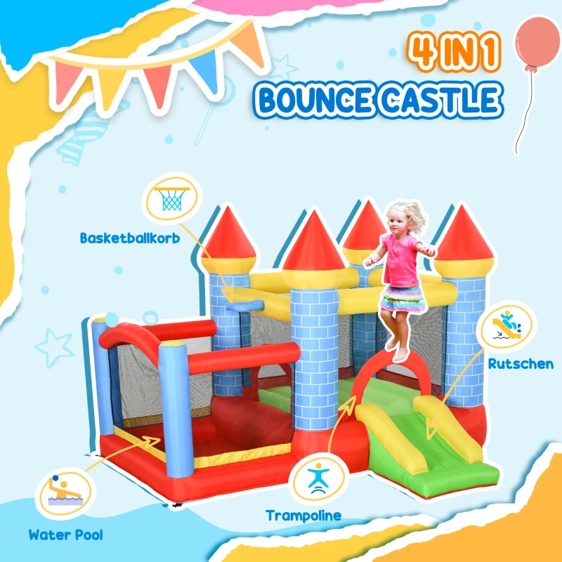 Outsunny Kids Bouncy Castle Inflatable Trampoline Slide Pool Basket for Kids Age 3-10, 3 x 2.75 x 2.1m