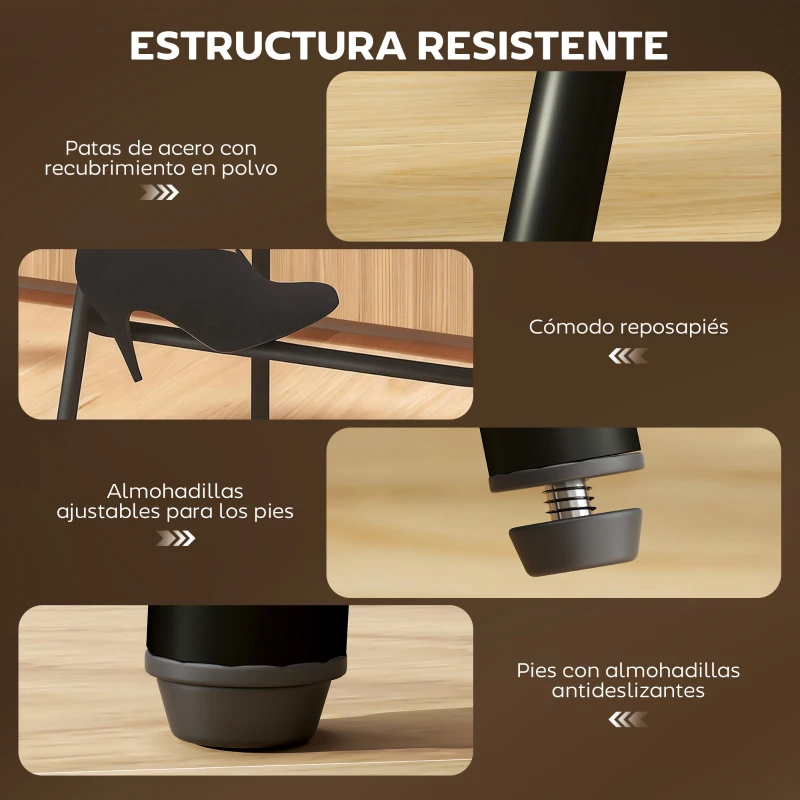 HOMCOM Juego de 2 Altos de Cocina con Respaldo de Ratán Asiento de PU Marco de Acero y Reposapiés Marrón