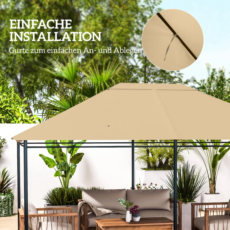 Outsunny Ersatzdach Pavillon Pavillon-Baldachin, wetterbeständig, 397 x 297 cm, Khaki