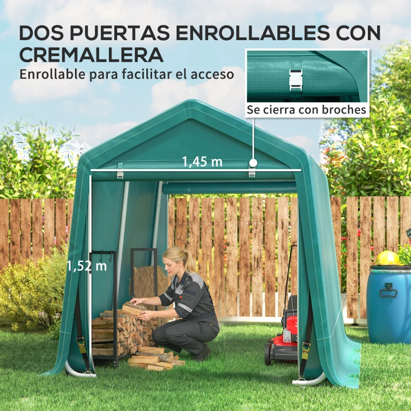 Outsunny Carpa de Jardín Exterior 2,4x2x2 m Cobertizo Exterior con 2 Puertas con Cremallera Impermeable Anti-UV Carpa Verde