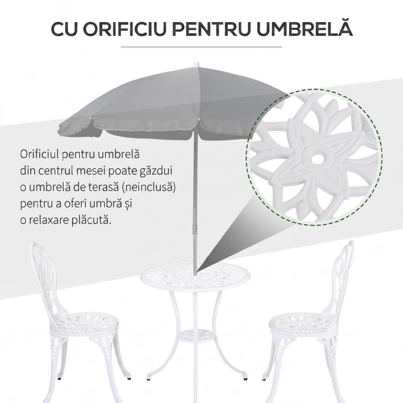 Outsunny Set de Grădină 3 Piese din Aluminiu cu 2 Scaune 42,5x47,5x89 cm și Masă Rotundă Ø60x67 cm, Alb