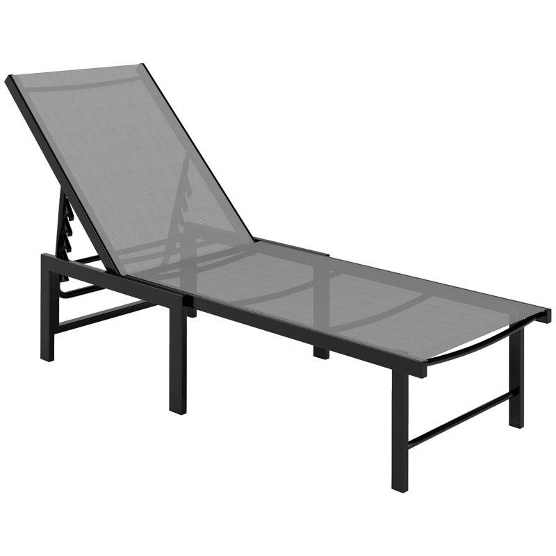 Outsunny Tumbona Reclinable de Jardín Exterior con Respaldo Ajustable en 5 Posiciones y Marco de Acero 166x60x84 cm Gris