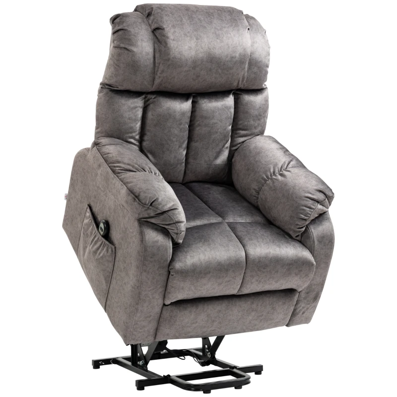 HOMCOM Sillón Levanta Personas Eléctrico con Reclinación hasta 135° Mando a Distancia Reposapiés y 2 Bolsillos Gris