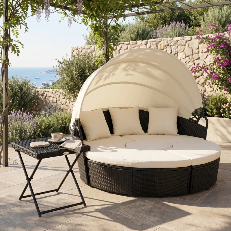 Outsunny Set Modular Canapea Circulara pentru Exterior din PE Ratan Negru si Bej