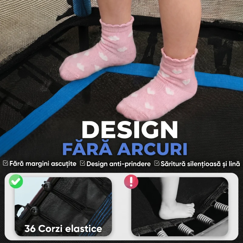 HOMCOM Trambulină pentru Copii cu Intrare cu Fermoar și Stâlpi Căptușiți, din Oțel, PP și EPE, Ø163,5x190 cm, Albastru