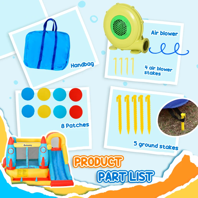 Outsunny Bouncy Castle Inflatable Trampoline Slide Pool Rocket Design 3.4 x 2.8 x 1.85m