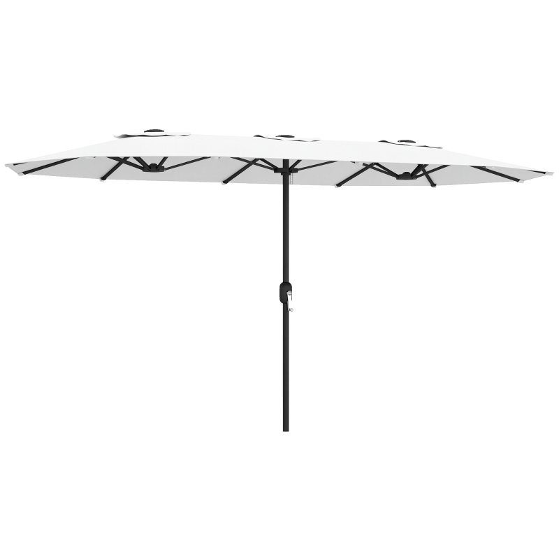 Outsunny Sombrilla Doble de Jardín 4,6x2,6 m con Manivela Manual Protección UV50+ Funda Resistente al Agua Blanco