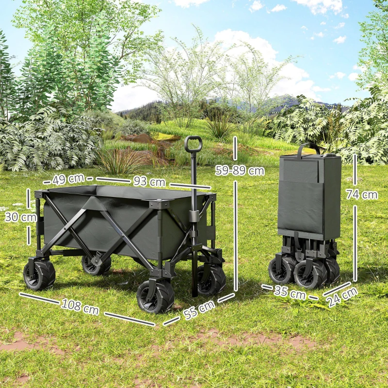Outsunny Carro de Jardín Plegable Carga 70 kg con Ruedas Delanteras Giratorias 360° y Altura del Manillar Ajustable Gris Oscuro