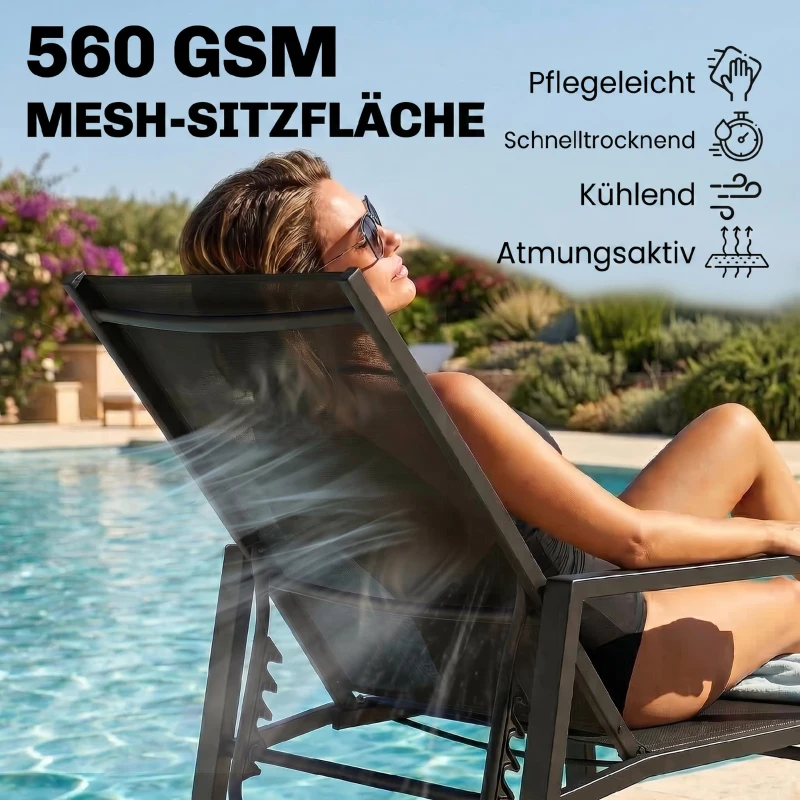 Outsunny Sonnenliege Klappbar tragbar Gartenliege mit ausziehbarer Fußstütze 5-fach Verstellbar Rückenlehne Atmungsaktiv