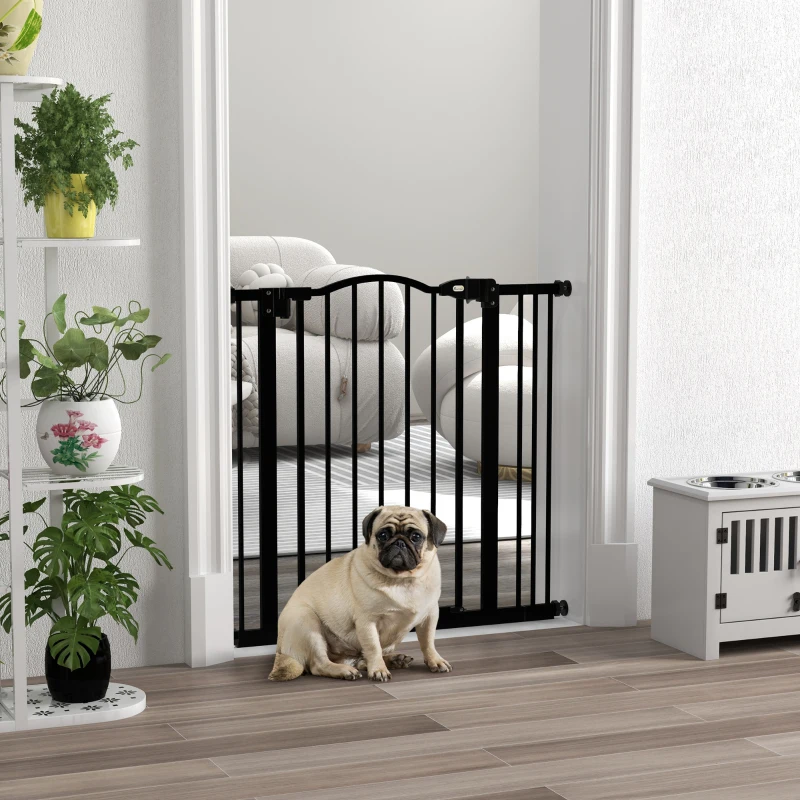 PawHut Barrera para Perros con Ancho Ajustable 74-87 cm Barrera de Seguridad para Perros con 1 Extensión Negro