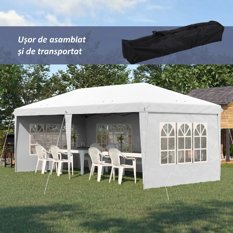 Foisor de gradina Outsunny cu ferestre, inaltime reglabila cu pereti detasabili, 585x295x270cm alb