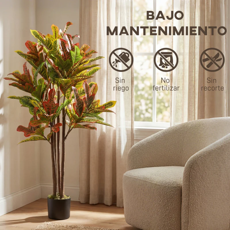 HOMCOM Crotón Artificial 120 cm Planta Artificial Decorativa con Maceta y Hojas para Decoración del Interior Multicolor