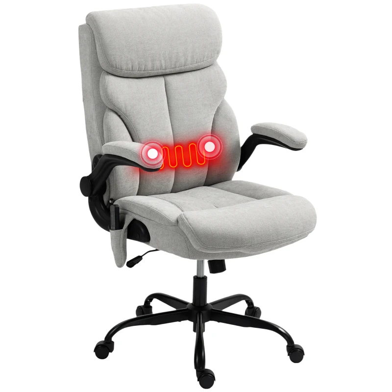 HOMCOM Silla de Oficina con Masaje Altura Ajustable y Reposabrazos Abatibles Tapizado Transpirable 66x67x113-121 cm Gris