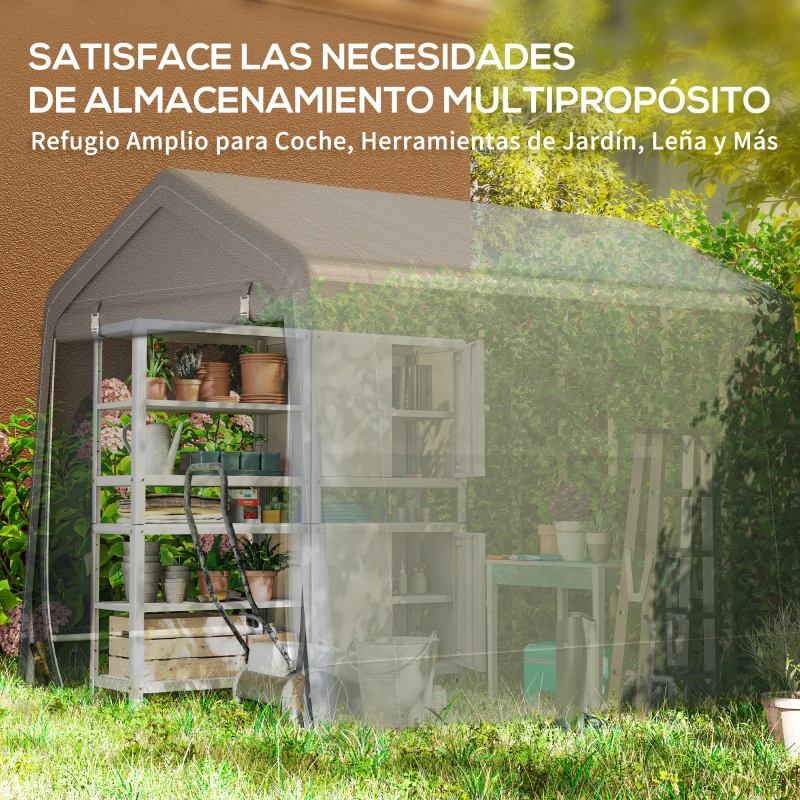 Outsunny Carpa de Jardín para Bicicletas con Marco de Metal 2 Puertas con Cremallera Impermeable Anti-UV 2,4x2x2 m Gris Oscuro