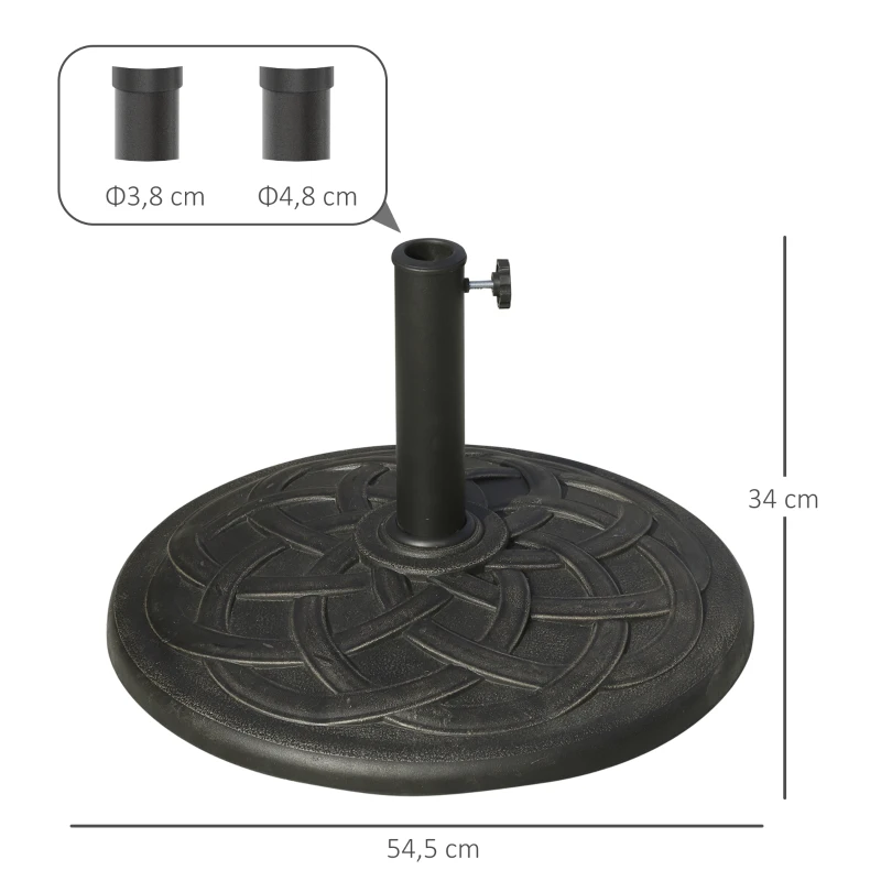 Outsunny Base para Sombrilla de Jardín Peso Neto 19 kg Soporte de Parasol Apto para Mástil de 38mm/48mm Resina para Terraza Patio Exterior Ø54,5x34 cm Bronce