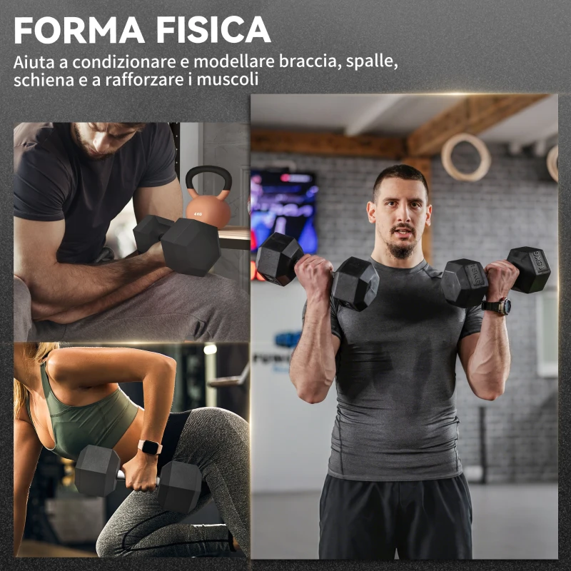 HOMCOM Set 2 Manubri Fitness da 15 kg Esagonali con Impugnatura Antiscivolo, in Acciaio e Gomma, Ø15.5 x 33.6 cm, Nero