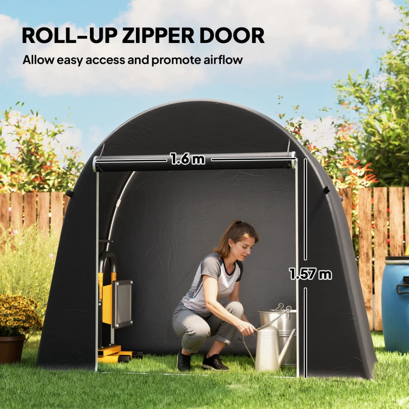 Outsunny 8 x 4 ft Garden Storage Tent, Waterproof Bike Tent with Roll-up Zipper Door and Galvanised Metal Frame, Dark Grey