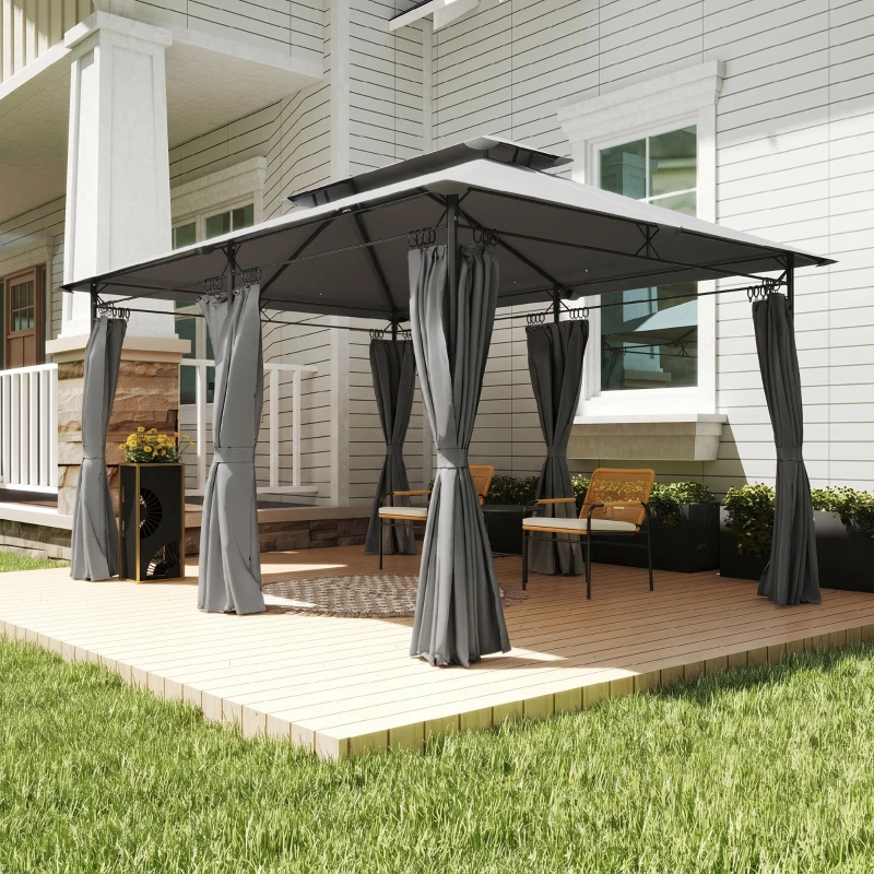Outsunny Pavilion de Grădină cu Acoperiș Dublu, 397x297x265 cm, Alb Crem