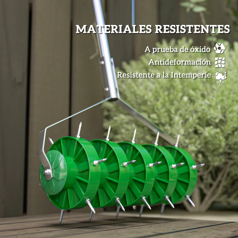 Outsunny Rodillo Aireador de Césped con Clavos y Mango Desmontable de 100 cm en Tres Piezas para Aflojar el Suelo 45 cm Ancho